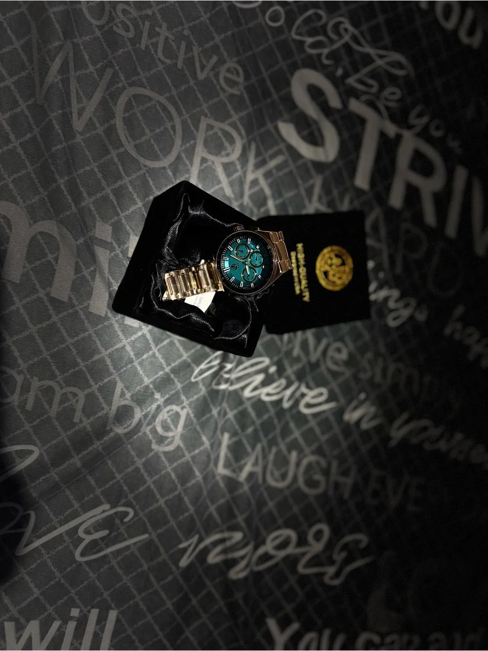 Men's Gold-Tone Watch with Teal Dial
